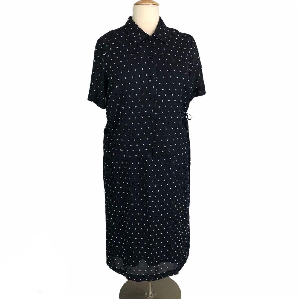 K & Company Career Chiffon Jacket Dress Lined Polka Dot Short Sleeves Boat Neck